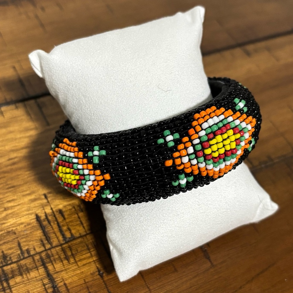 Beaded Cuff Bangle Bracelet Multicolor Black Oran… - image 1